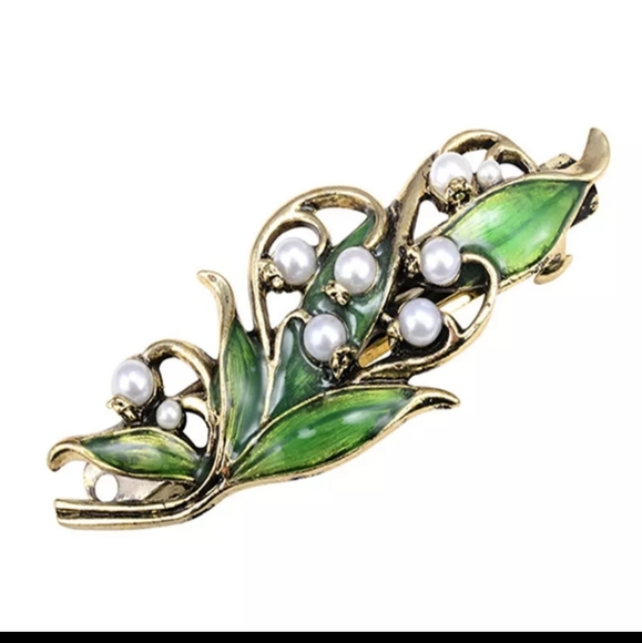 @htraude ❤️NWT Lily of The Valley Hair Clip  Bronze Pearls&Enamel. - Picture 10 of 15